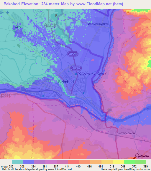 Bekobod,Uzbekistan Elevation Map