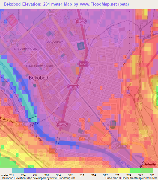 Bekobod,Uzbekistan Elevation Map