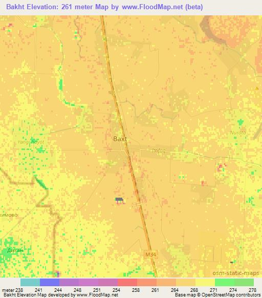 Bakht,Uzbekistan Elevation Map