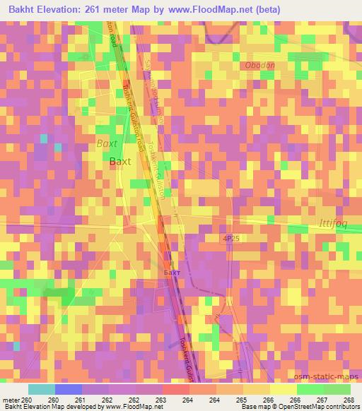 Bakht,Uzbekistan Elevation Map