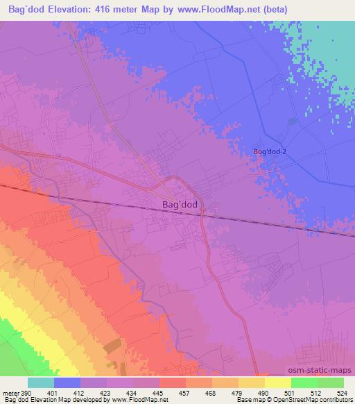 Bag`dod,Uzbekistan Elevation Map