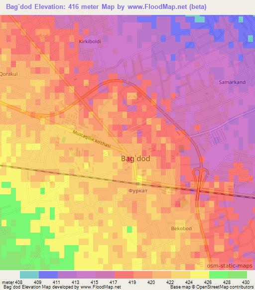 Bag`dod,Uzbekistan Elevation Map