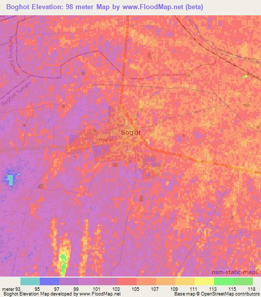 Boghot,Uzbekistan Elevation Map