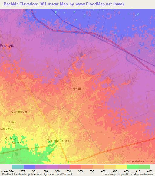 Bachkir,Uzbekistan Elevation Map