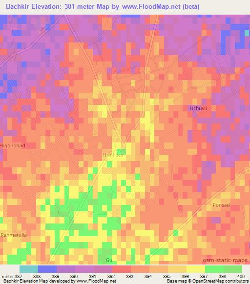 Bachkir,Uzbekistan Elevation Map