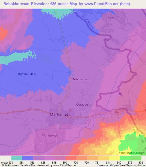 Bobokhurosan,Uzbekistan Elevation Map