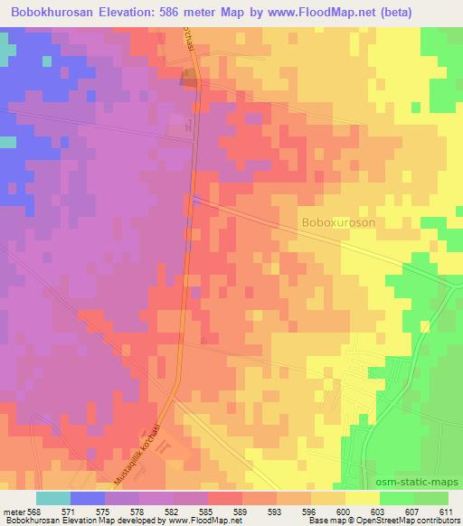 Bobokhurosan,Uzbekistan Elevation Map
