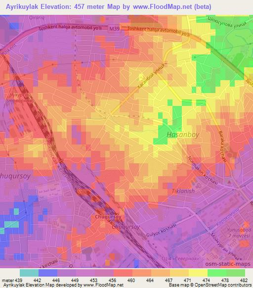 Ayrikuylak,Uzbekistan Elevation Map