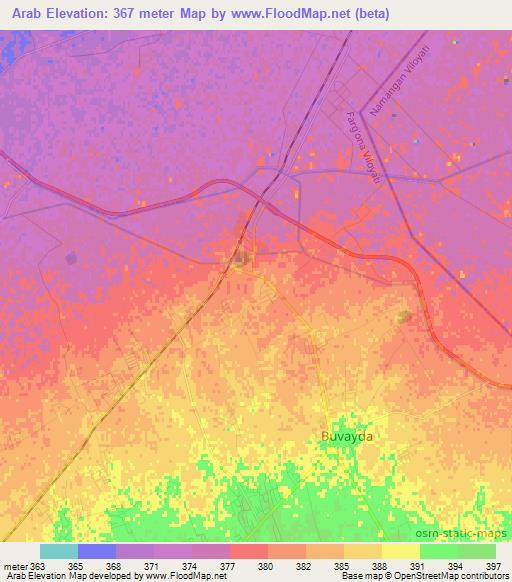 Arab,Uzbekistan Elevation Map