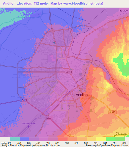 Andijon,Uzbekistan Elevation Map