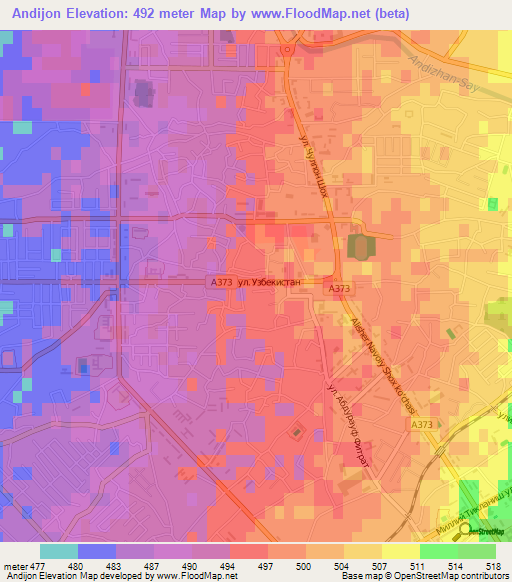 Andijon,Uzbekistan Elevation Map