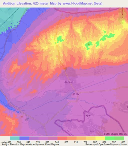 Andijon,Uzbekistan Elevation Map