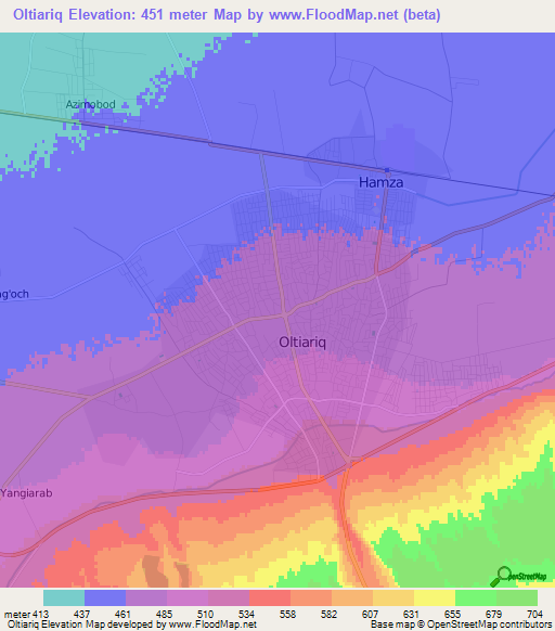 Oltiariq,Uzbekistan Elevation Map