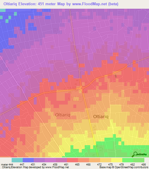 Oltiariq,Uzbekistan Elevation Map