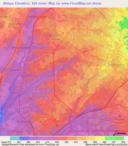 Aktepa,Uzbekistan Elevation Map