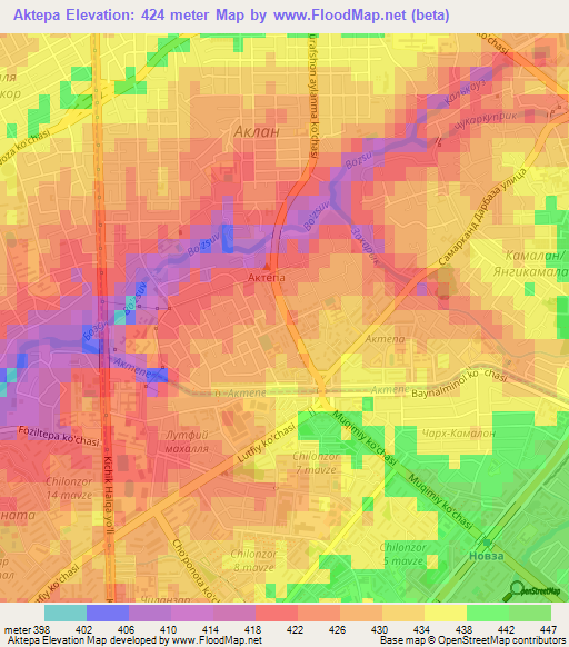 Aktepa,Uzbekistan Elevation Map