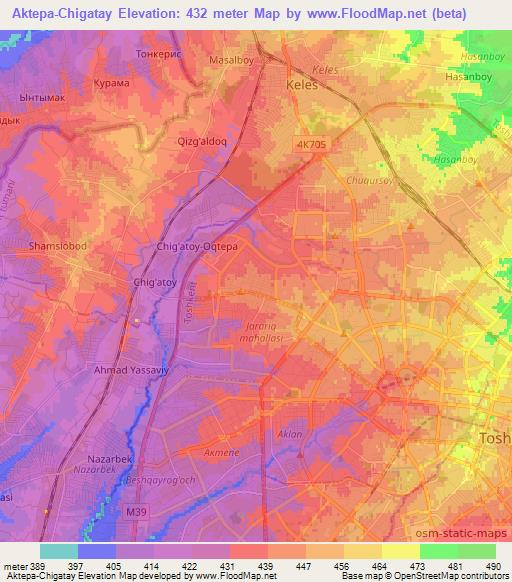 Aktepa-Chigatay,Uzbekistan Elevation Map