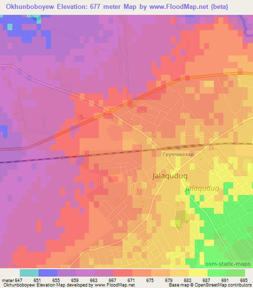 Okhunboboyew,Uzbekistan Elevation Map