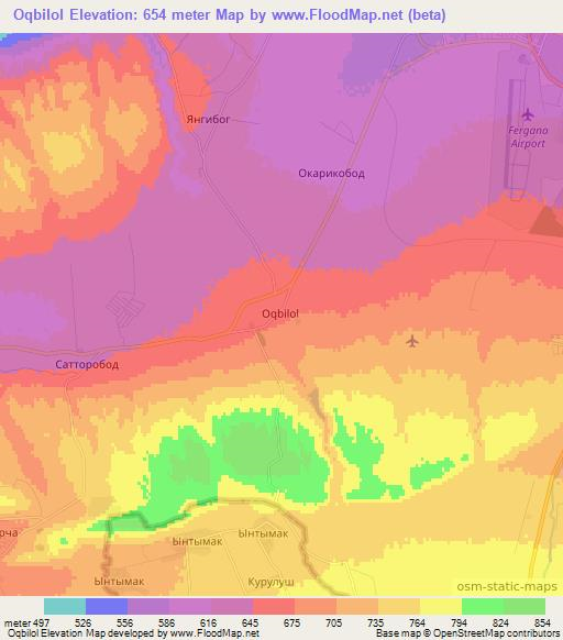 Oqbilol,Uzbekistan Elevation Map