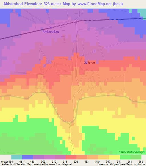 Akbarobod,Uzbekistan Elevation Map