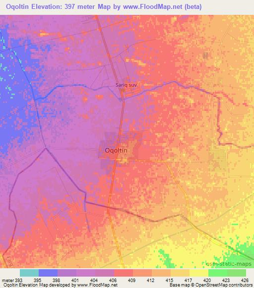 Oqoltin,Uzbekistan Elevation Map