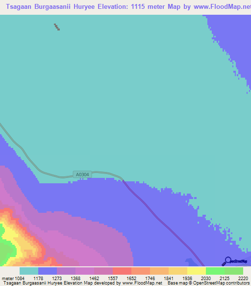 Tsagaan Burgaasanii Huryee,Mongolia Elevation Map