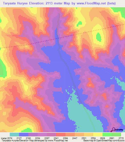 Taryaata Huryee,Mongolia Elevation Map