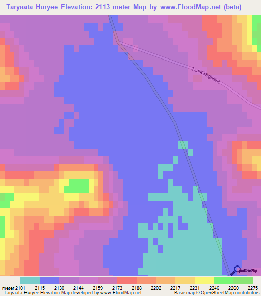 Taryaata Huryee,Mongolia Elevation Map