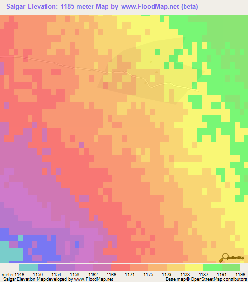 Salgar,Mongolia Elevation Map