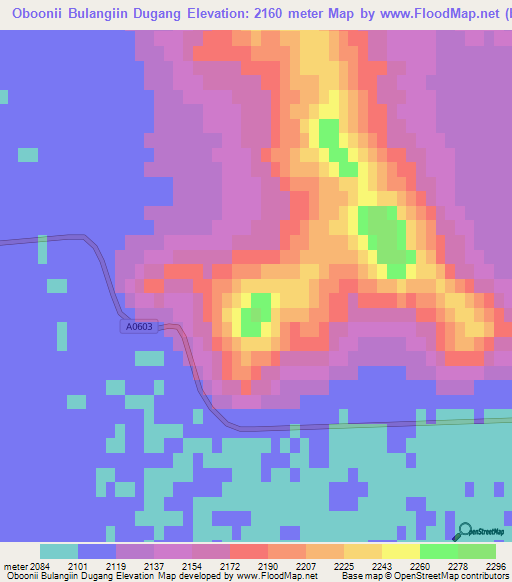 Oboonii Bulangiin Dugang,Mongolia Elevation Map