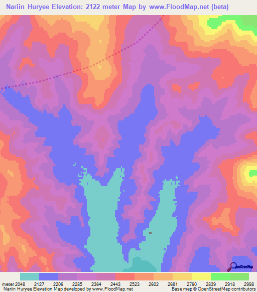 Nariin Huryee,Mongolia Elevation Map