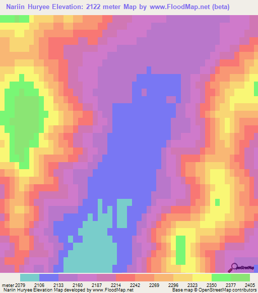 Nariin Huryee,Mongolia Elevation Map