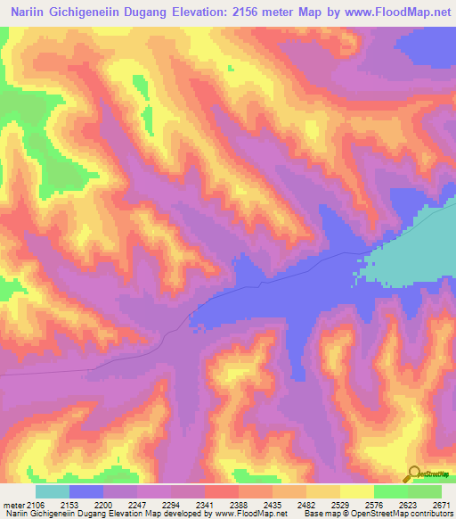 Nariin Gichigeneiin Dugang,Mongolia Elevation Map