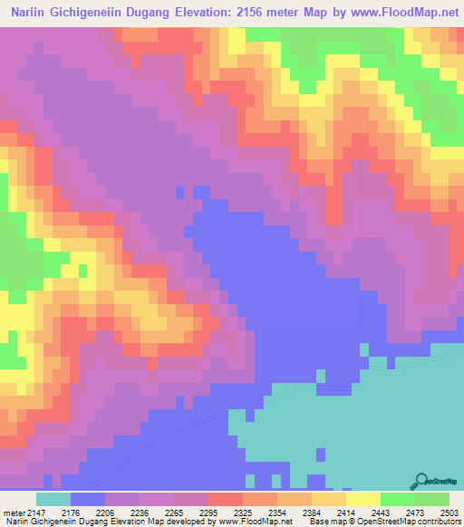 Nariin Gichigeneiin Dugang,Mongolia Elevation Map