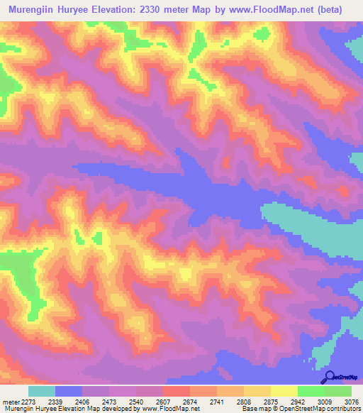 Murengiin Huryee,Mongolia Elevation Map