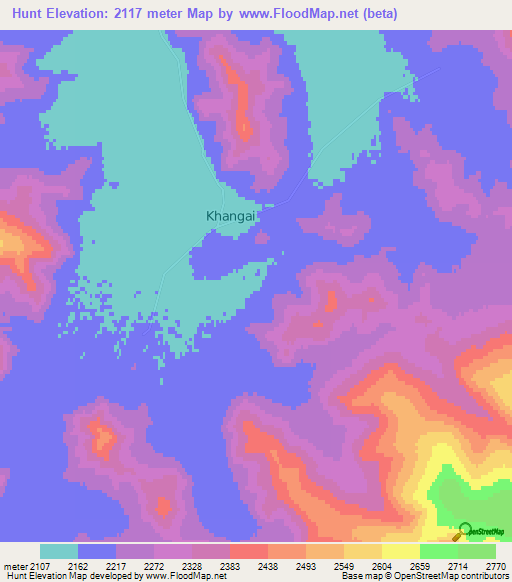 Hunt,Mongolia Elevation Map