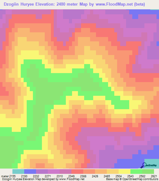 Dzogiin Huryee,Mongolia Elevation Map