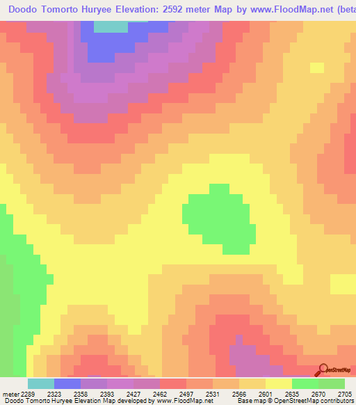 Doodo Tomorto Huryee,Mongolia Elevation Map