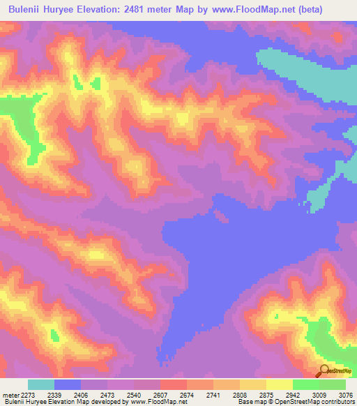 Bulenii Huryee,Mongolia Elevation Map