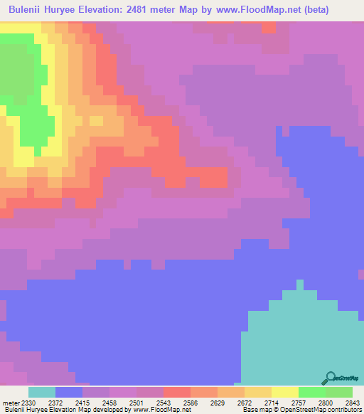 Bulenii Huryee,Mongolia Elevation Map