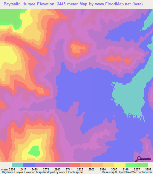 Baytsaiin Huryee,Mongolia Elevation Map