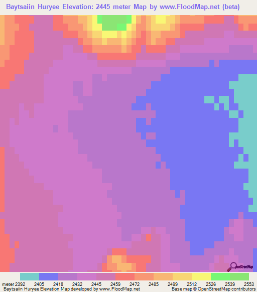 Baytsaiin Huryee,Mongolia Elevation Map