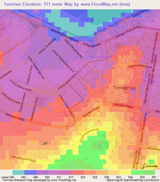 Temirtau,Kazakhstan Elevation Map