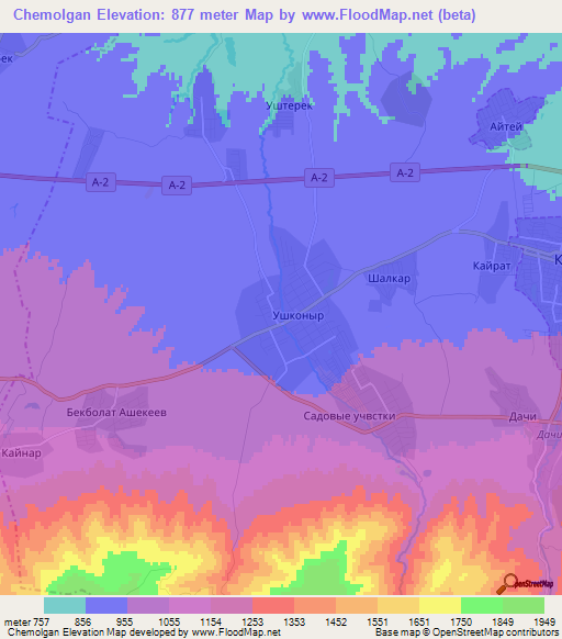 Chemolgan,Kazakhstan Elevation Map