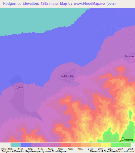 Podgornoe,Kazakhstan Elevation Map