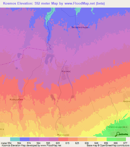 Kosmos,Kazakhstan Elevation Map