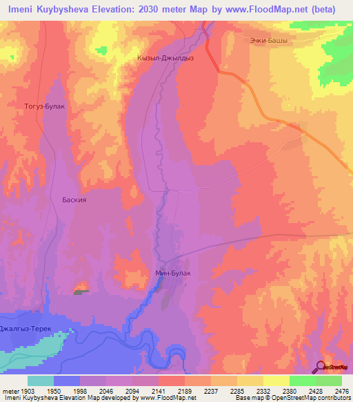 Imeni Kuybysheva,Kyrgyzstan Elevation Map