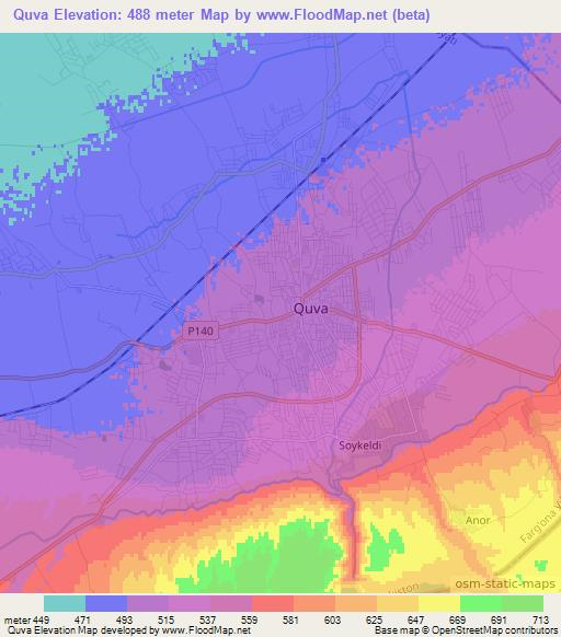 Quva,Uzbekistan Elevation Map