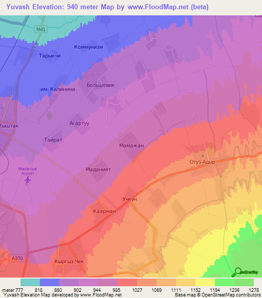 Yuvash,Kyrgyzstan Elevation Map