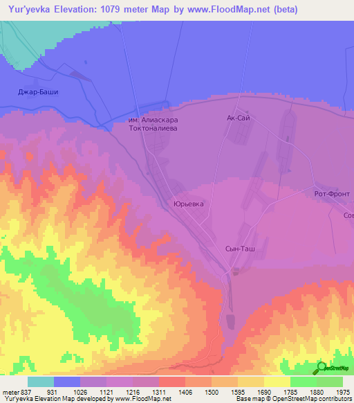 Yur'yevka,Kyrgyzstan Elevation Map